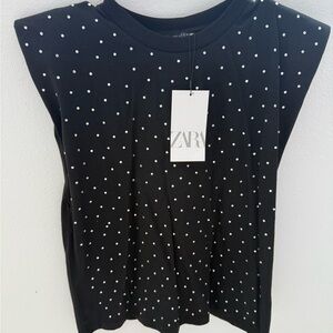 Zara Black and White Polka Dot Muscle Tee
